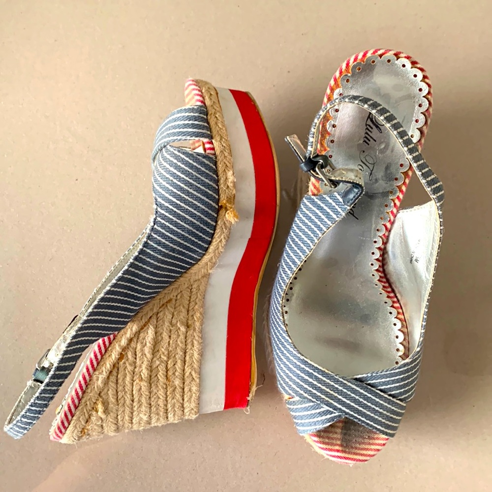 Lulu Townsend Red, White, and Blue Wedge Heels